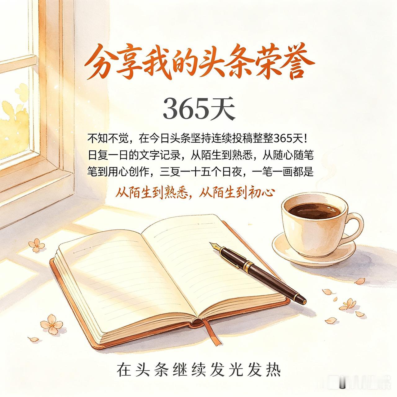 不知不觉，在今日头条坚持连续投稿整整365天！
 
日复一日的文字记录，从陌生到