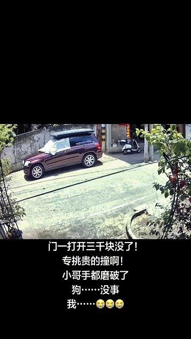 外卖小哥手撑在地上，血顺着指缝往下淌。
电动车倒在一边，车壳刮出长长的白痕。一秒