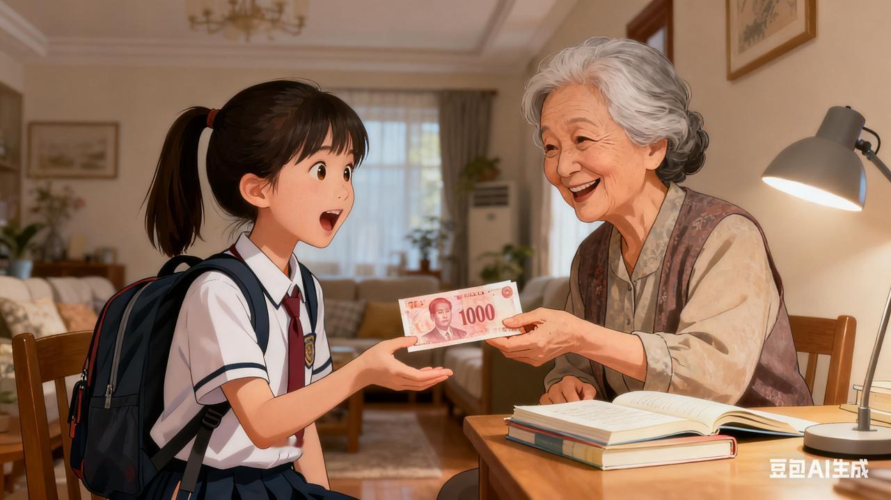 同事婆婆是高中老师，一个月退休工资8000左右。

同事女儿上初四，学习特别努力