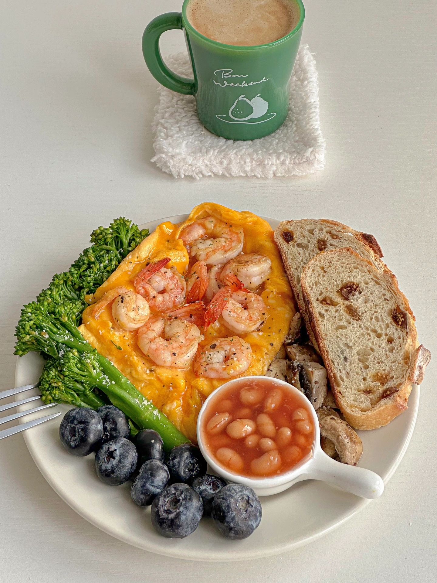 ☀️周末Brunch🍽️滑蛋虾仁口蘑拼盘🫐🥦