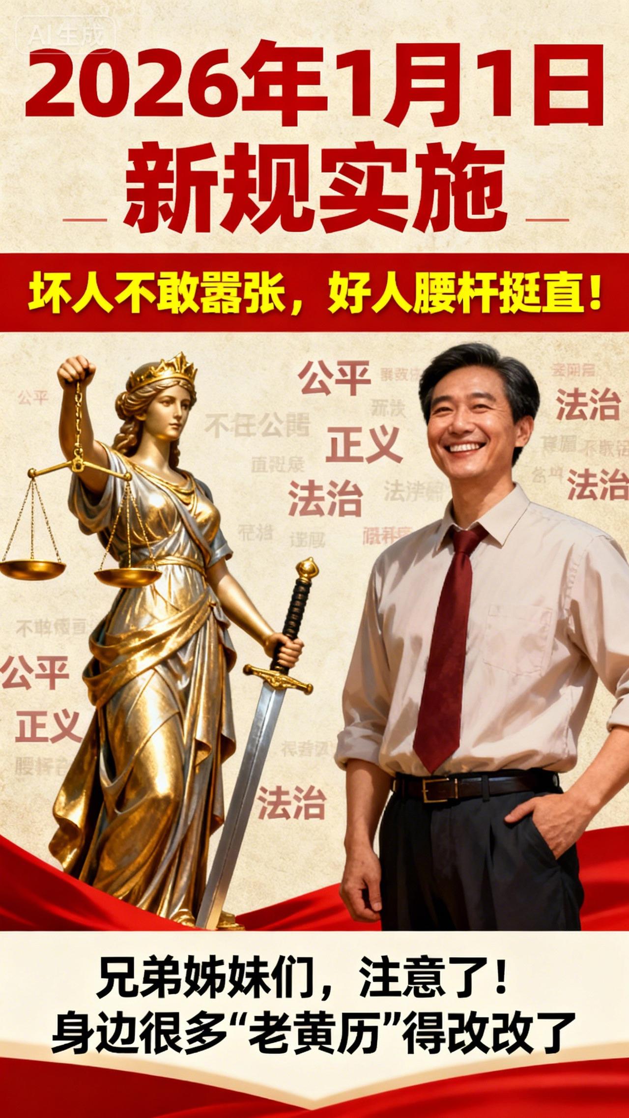 明年1月1号，规矩全变了！坏人不敢嚣张，好人腰杆挺直！

兄弟姊妹们，注意了！从