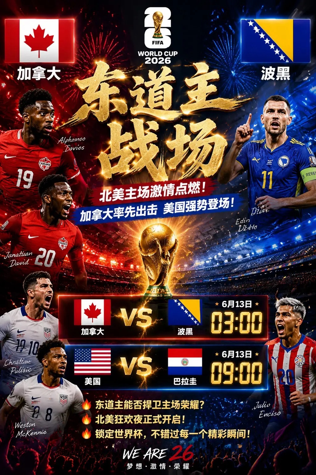 🏆2026精彩美加墨🏆世界杯03:00加拿大 vs 波黑预测：加拿大-0.5