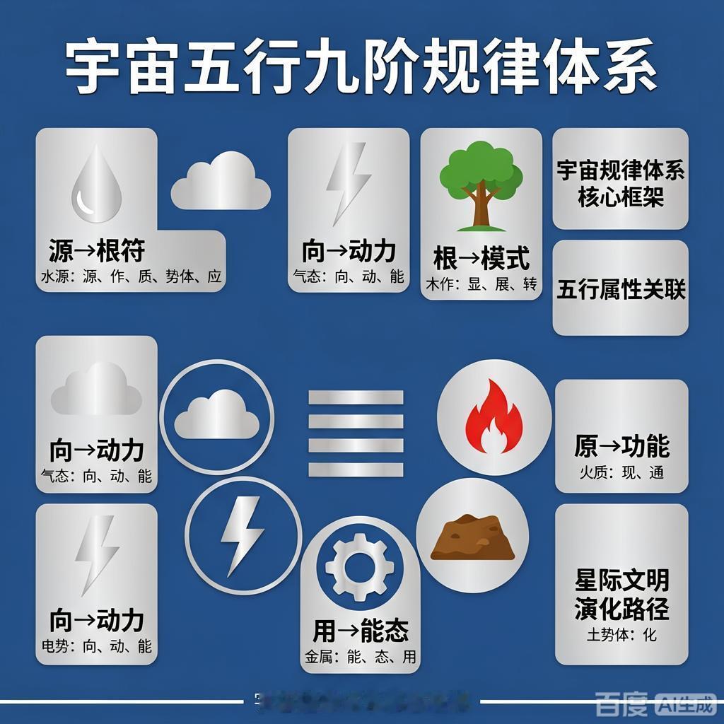 宇宙本源和规律是什么?
五行九阶规律体系之根源规律体系。在这五行九阶规律体系的根
