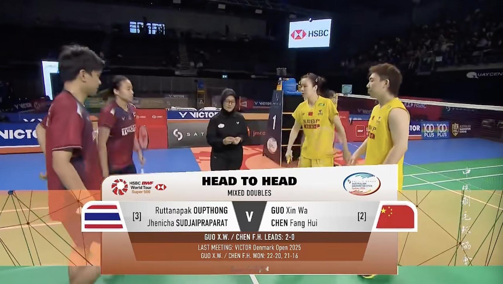 郭新娃/陈芳卉🇨🇳 vs 🇹🇭鲁塔纳帕克/杰尼查，比赛马上开始！2026