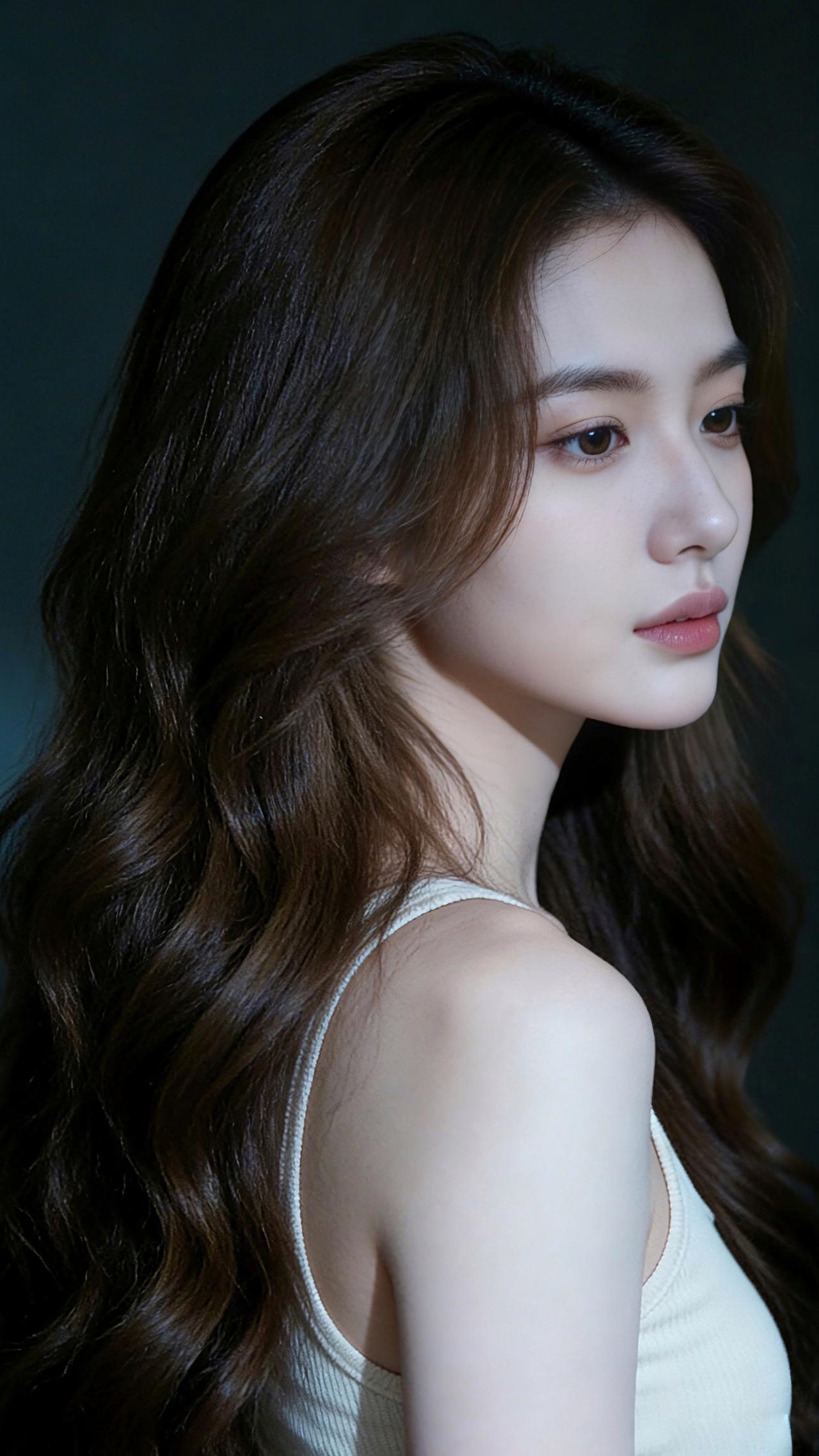 九帧同绘侧颜温婉仙！乌发如绸垂落泛柔光，白背心衬肩颈如诗。侧颜低垂眸藏星，暗调背