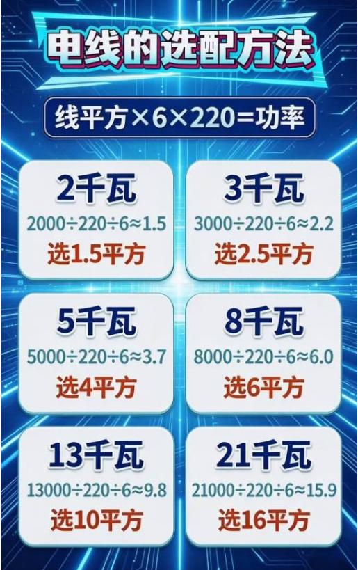 电线选配公式收好🔥
家用220V电路功率对应线径一目了然
水电施工、自装、旧房