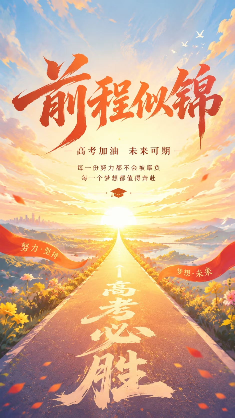 高考加油 ✨致奔赴考场的少年✨熬过无数晨光与深夜，堆积的试卷、写满笔记的课本，都