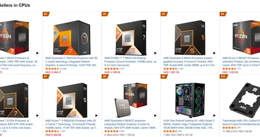 AM4老兵不死：銳龍7 5800X登上銷量榜首！前十有4款是AM4