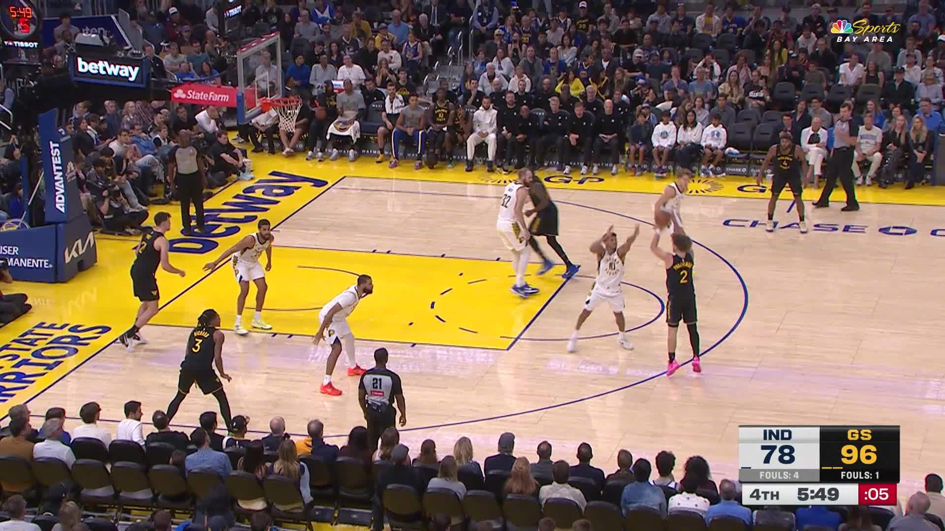 波奇姆斯基3分！勇士100:78步行者。步行者vs勇士 ​​​