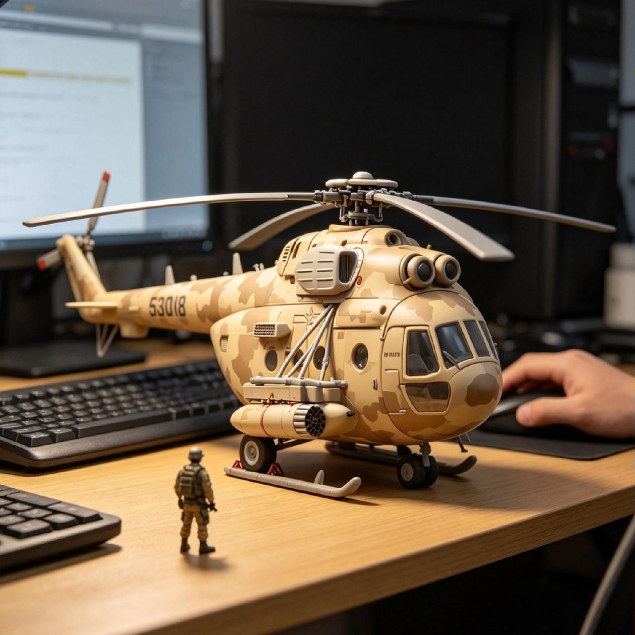 模拟场景：北部战区空军Mi - 171Sh搜救直升机。此型直升机驾驶舱周边配备有