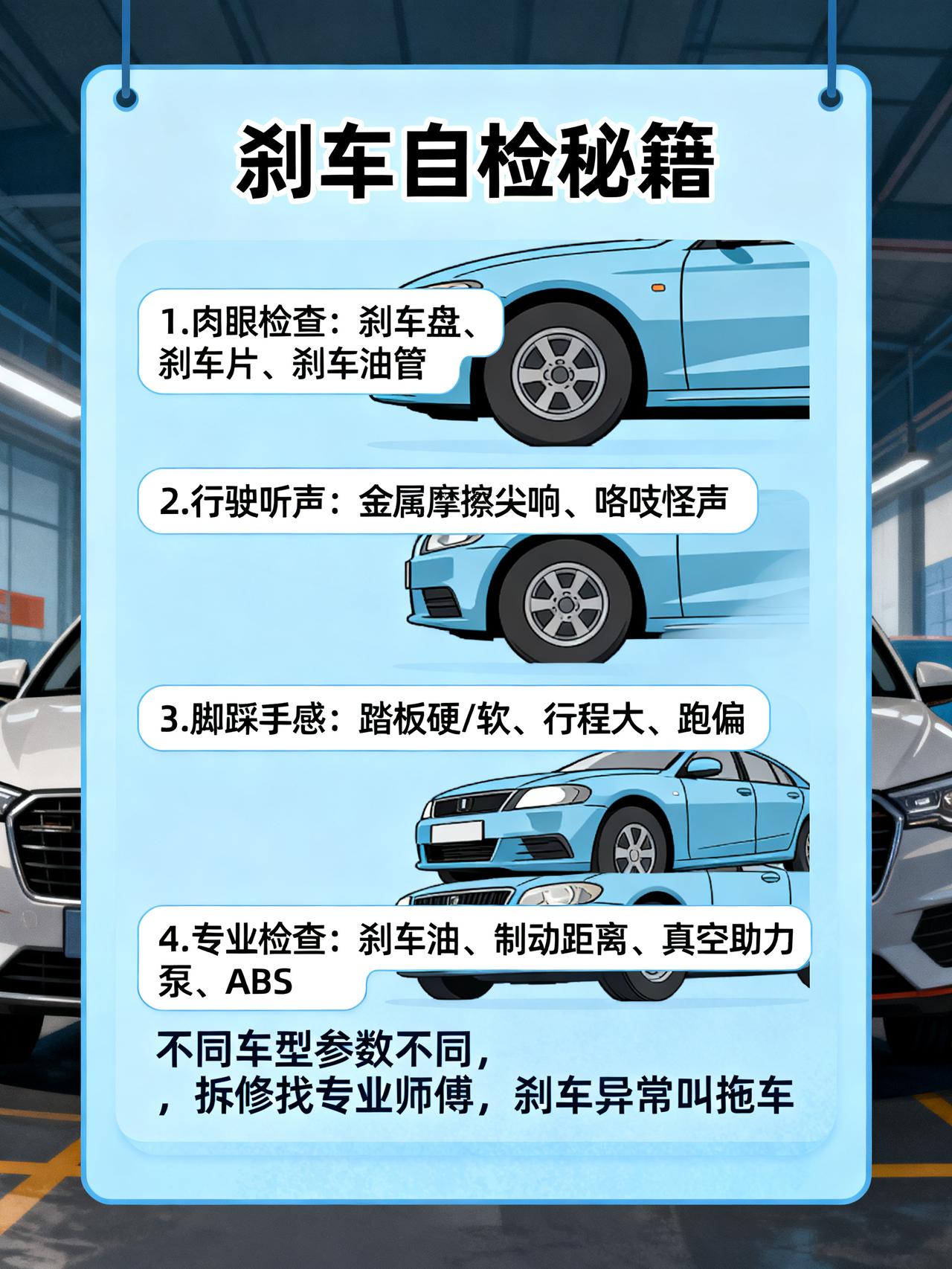 如何判断刹车系统的好坏？
藏在汽修店师傅私藏的刹车自检秘籍，不用花一分钱，自己在