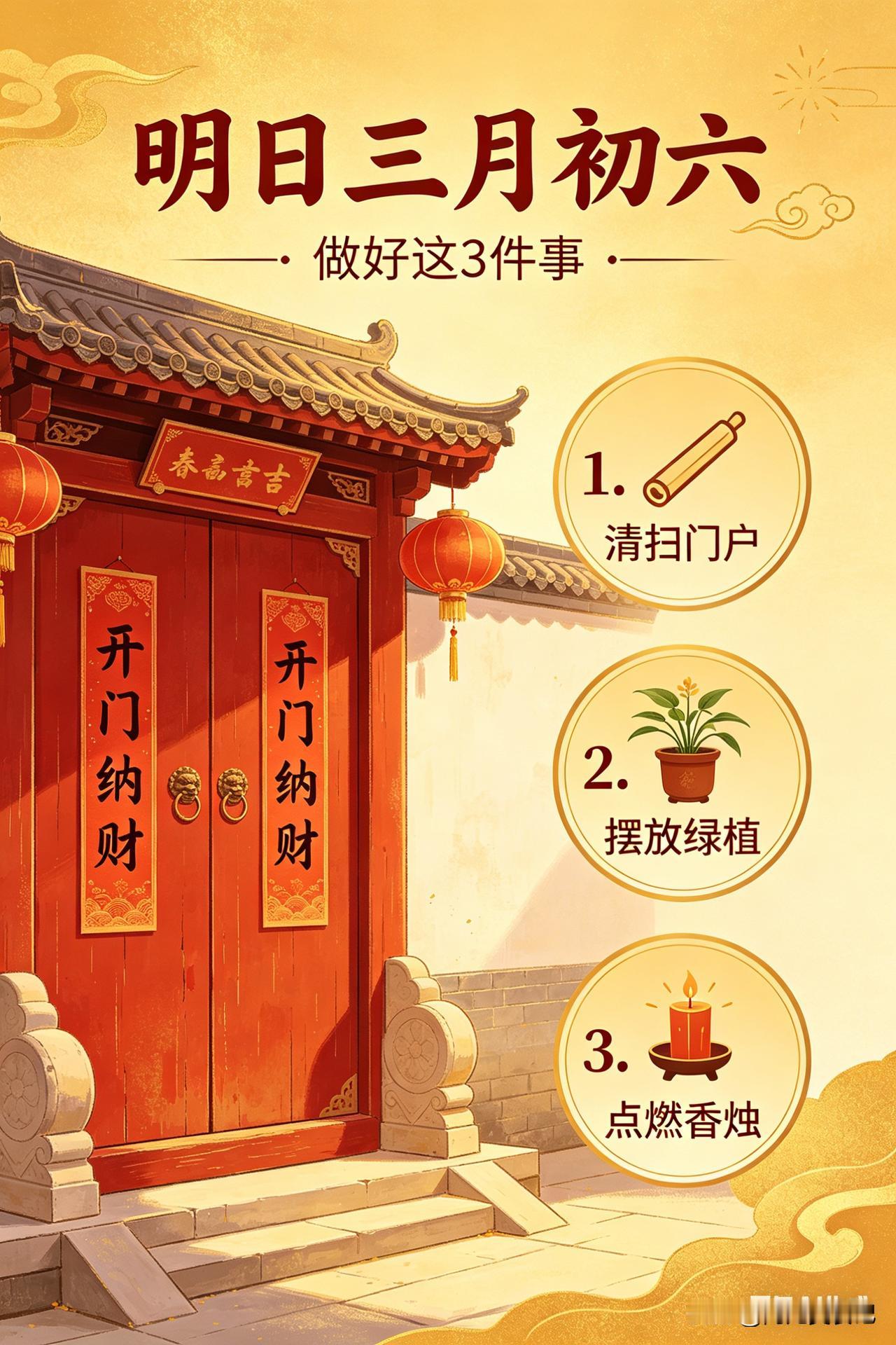 明日三月初六“开门纳财”！做好这3件事，福运进家门，全年顺风顺水
 
明日农历三