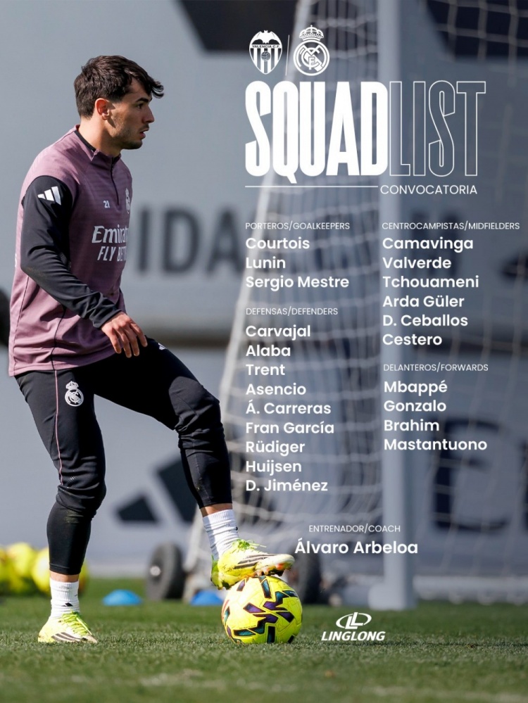皇马对瓦伦西亚名单：阿诺德回归，贝林、维尼修斯、罗德里戈缺席