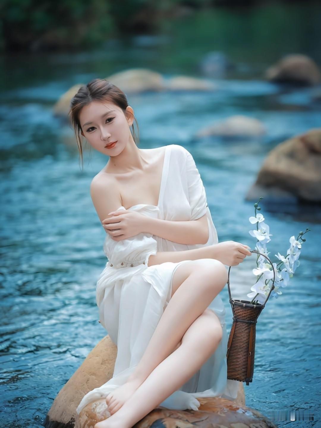 美图欣赏，看图写诗

《水云间》
 
云在青山外，身临碧水间。
风拂衣袂动，此景