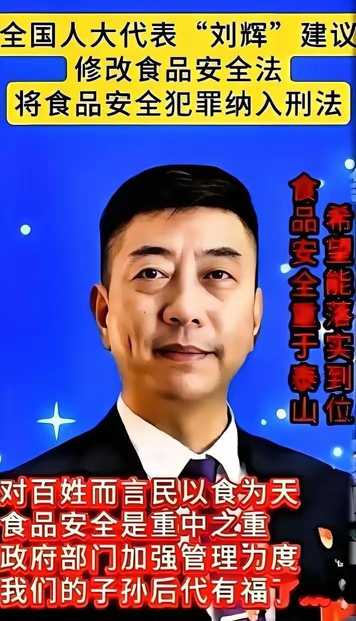 这消息一出来，
直接震住太给力了！
全国人大代表刘辉提出建议：将食品安全纳入刑法