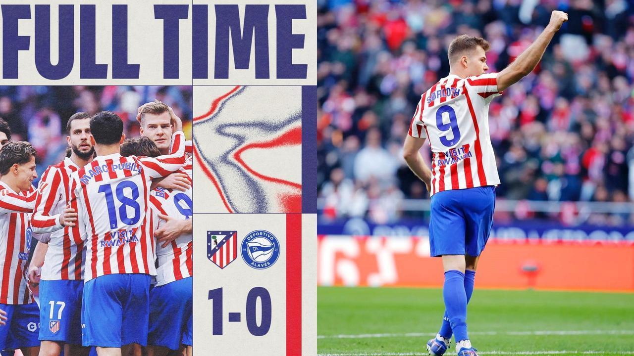 西甲：马德里竞技主场1-0小胜阿拉维斯，先赛仍居第四。
瑟尔洛特头球破门，巴埃纳