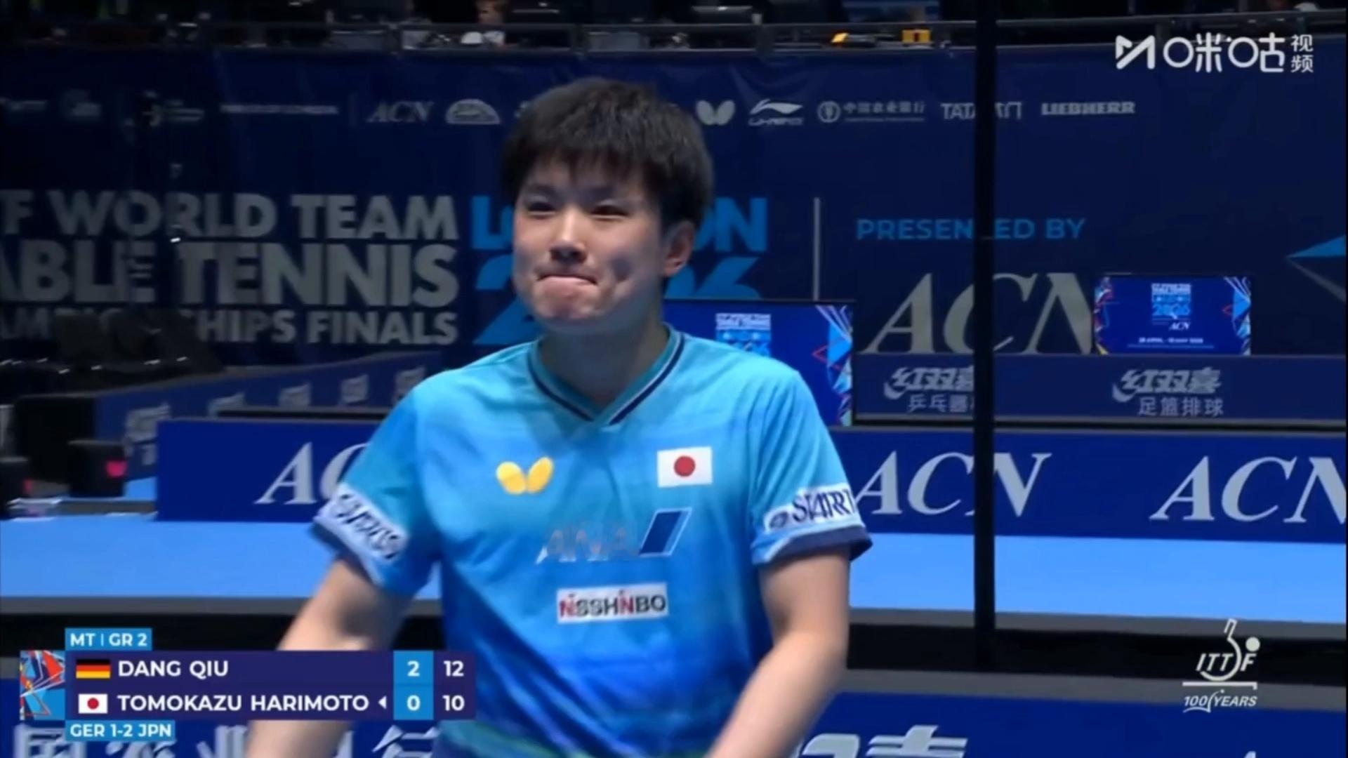 日本队最严厉的直板爹邱党今天两分，一局都没让松岛和张本拿到全是3-0第三局8-3