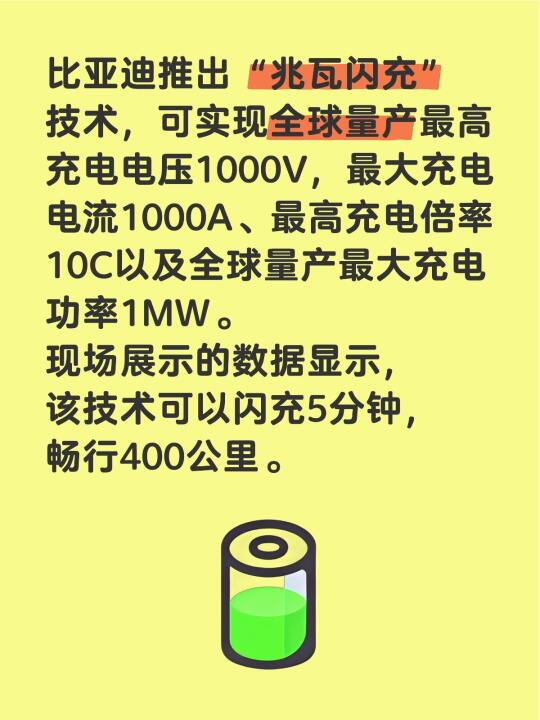 比亚迪推出“兆瓦闪充[搜索高亮]”技术，可实现全球量产最高充电电压10...