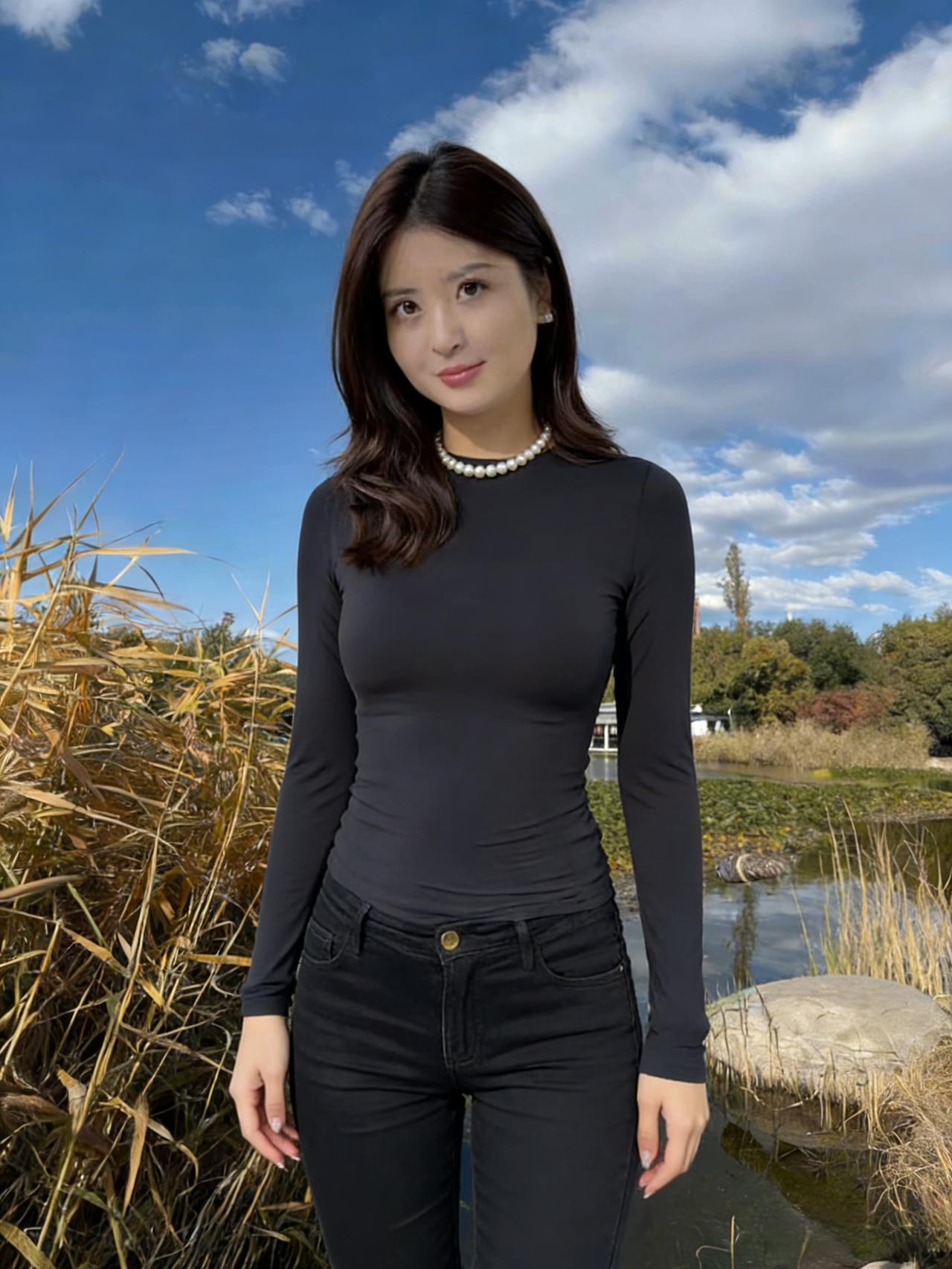 芦荻摇金穗，云天湛碧流。
佳人依水立，纤手送轻舟。