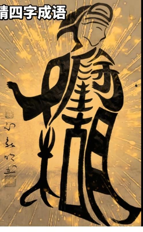 图中画面真给力，就像国粹的京剧。打扮古装又唱戏。图中画面隐藏四个字。真是难得糊涂