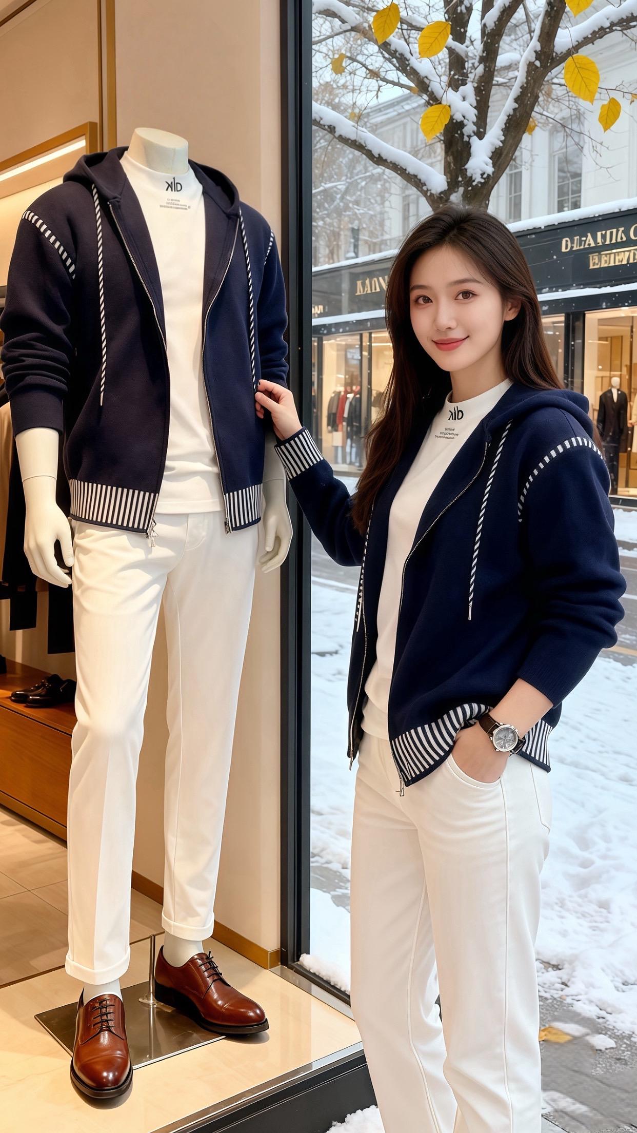 雪粒敲着咖啡馆的玻璃时，许妍正指尖抵着咖啡杯壁——藏青连帽针织开衫的条...