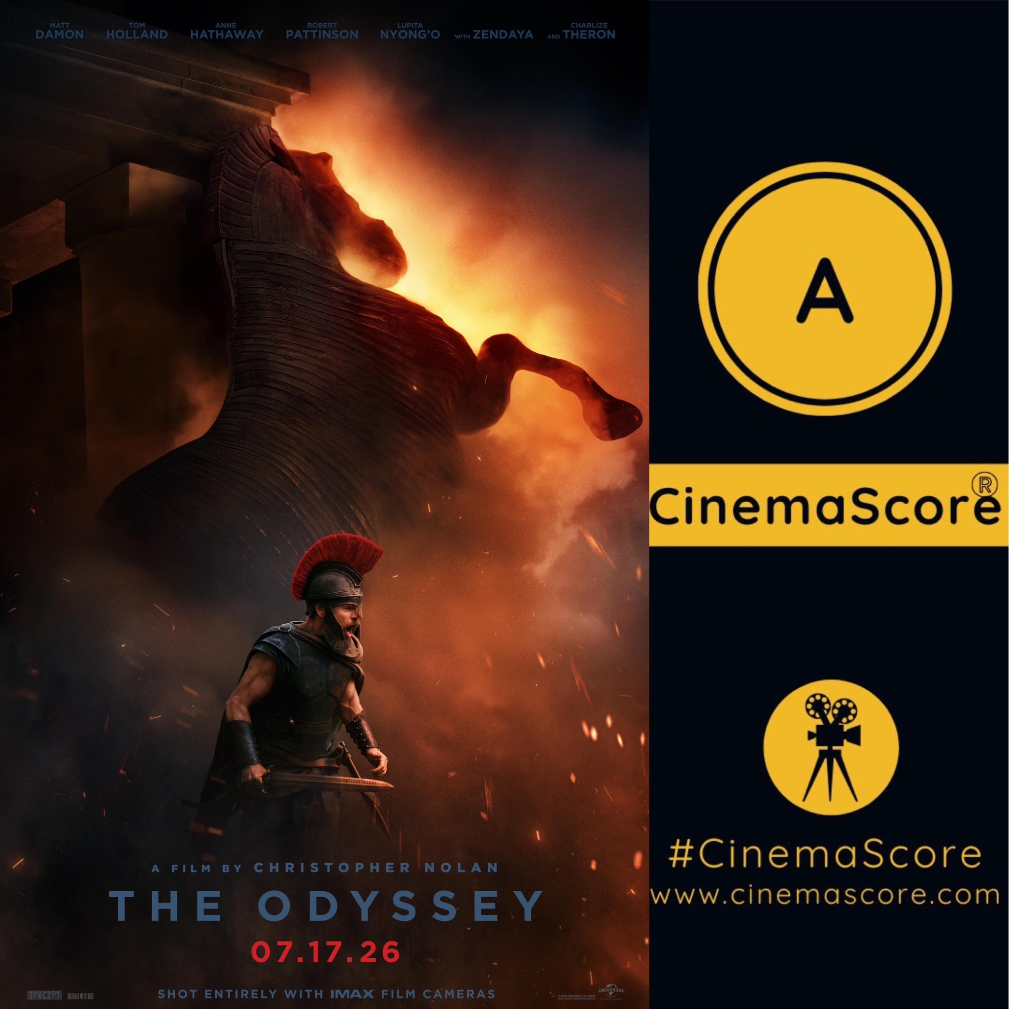 牛X！诺兰 大作奥德赛观众口碑也大爆了——CinemaScore观众口碑获得了惊