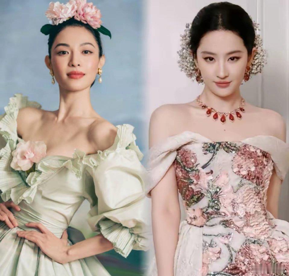 刘亦菲 钟楚曦 一样做花头，一样是几十块钱的花饰，戴在不同人头上，高级感和廉价感