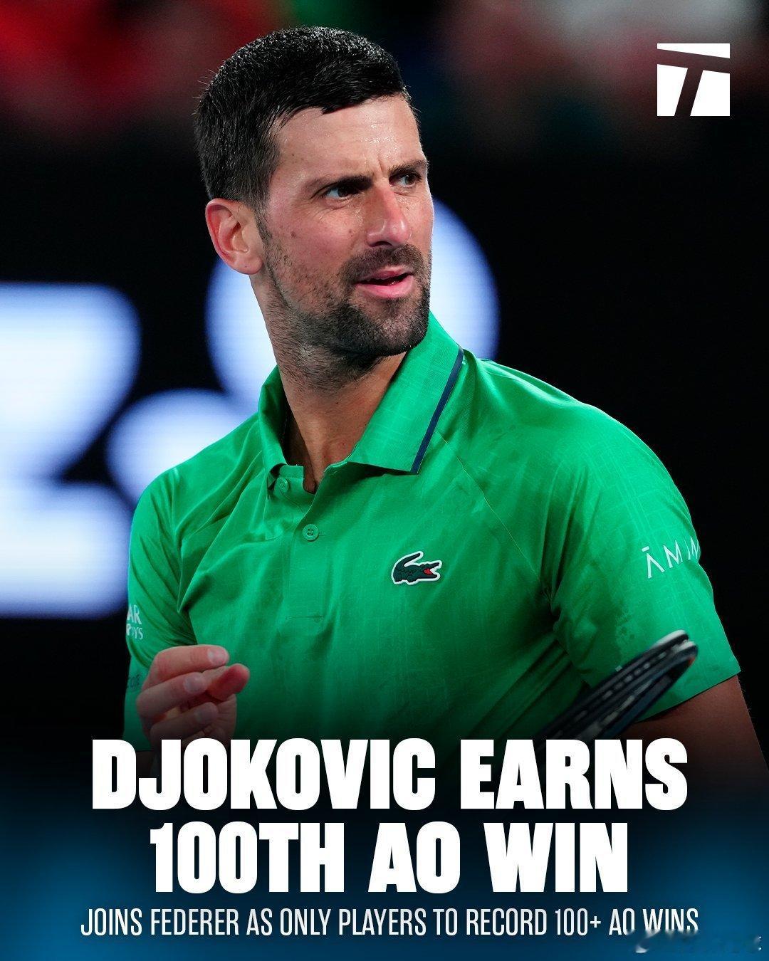 德约科维奇6-3/6-2/6-2马丁内斯豪取澳网100胜。再次来到一个里程碑时刻