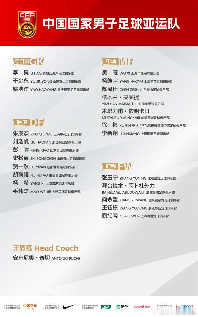 国足亚运出征名单公布 伤退是遗憾，递补是机会。吾米提江、李镇全缺席，李新翔迎来证