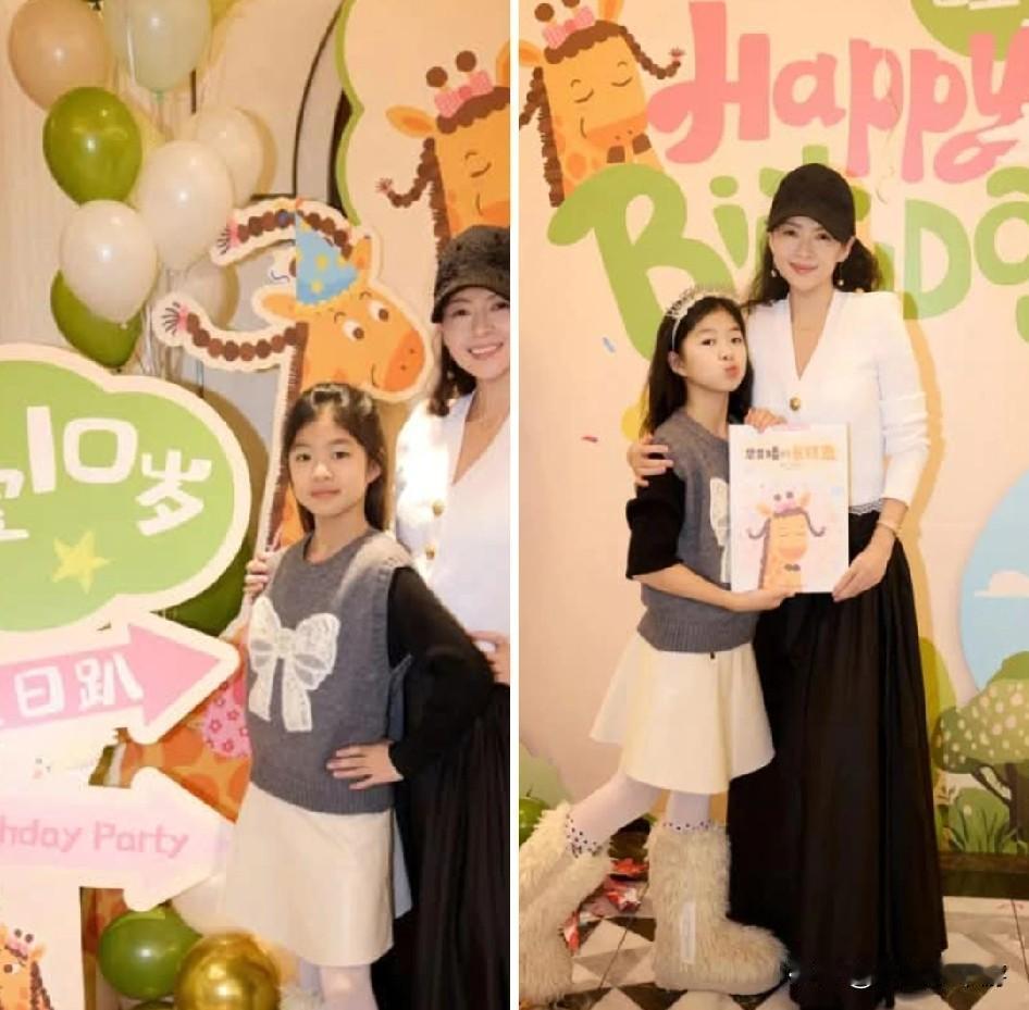 影后章子怡为女儿“醒醒”办10岁生日派对，罕见曝光爱女的正脸，星二代外形掀起网友