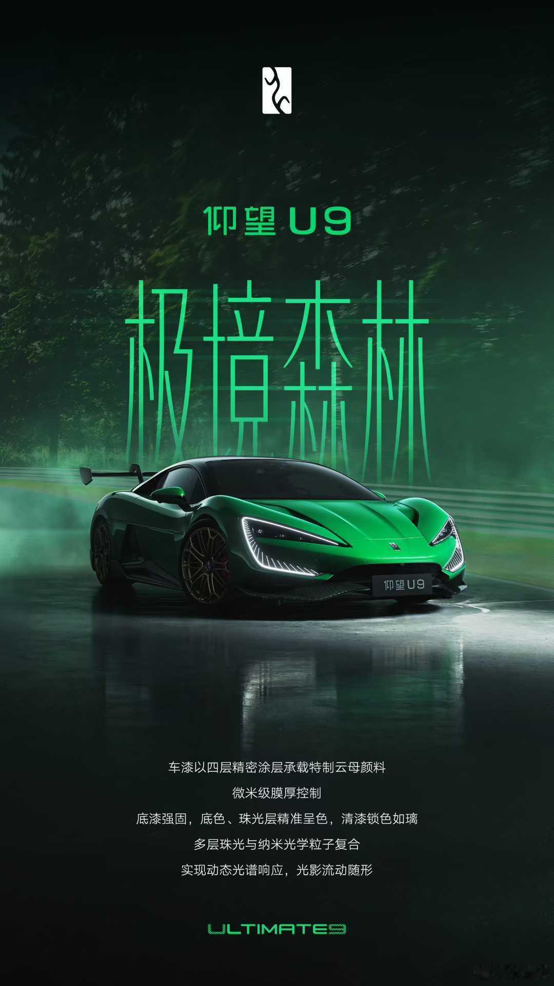 仰望U9纪念色致敬纽北登顶  仰望U9 新添一个名为极静森林的外观配色，顾名思义