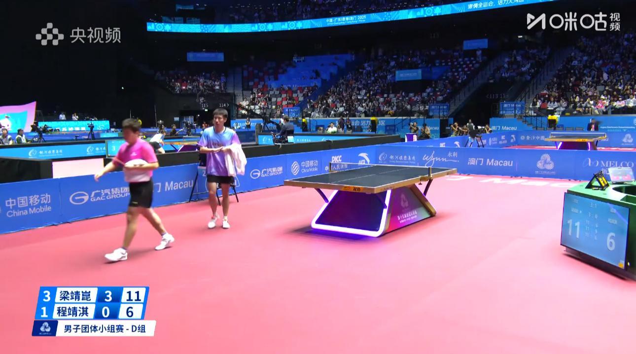 2025大湾区全运会男子团体D组河北3-1福建（赢者出线）周雨/梁俨苧3-2程靖