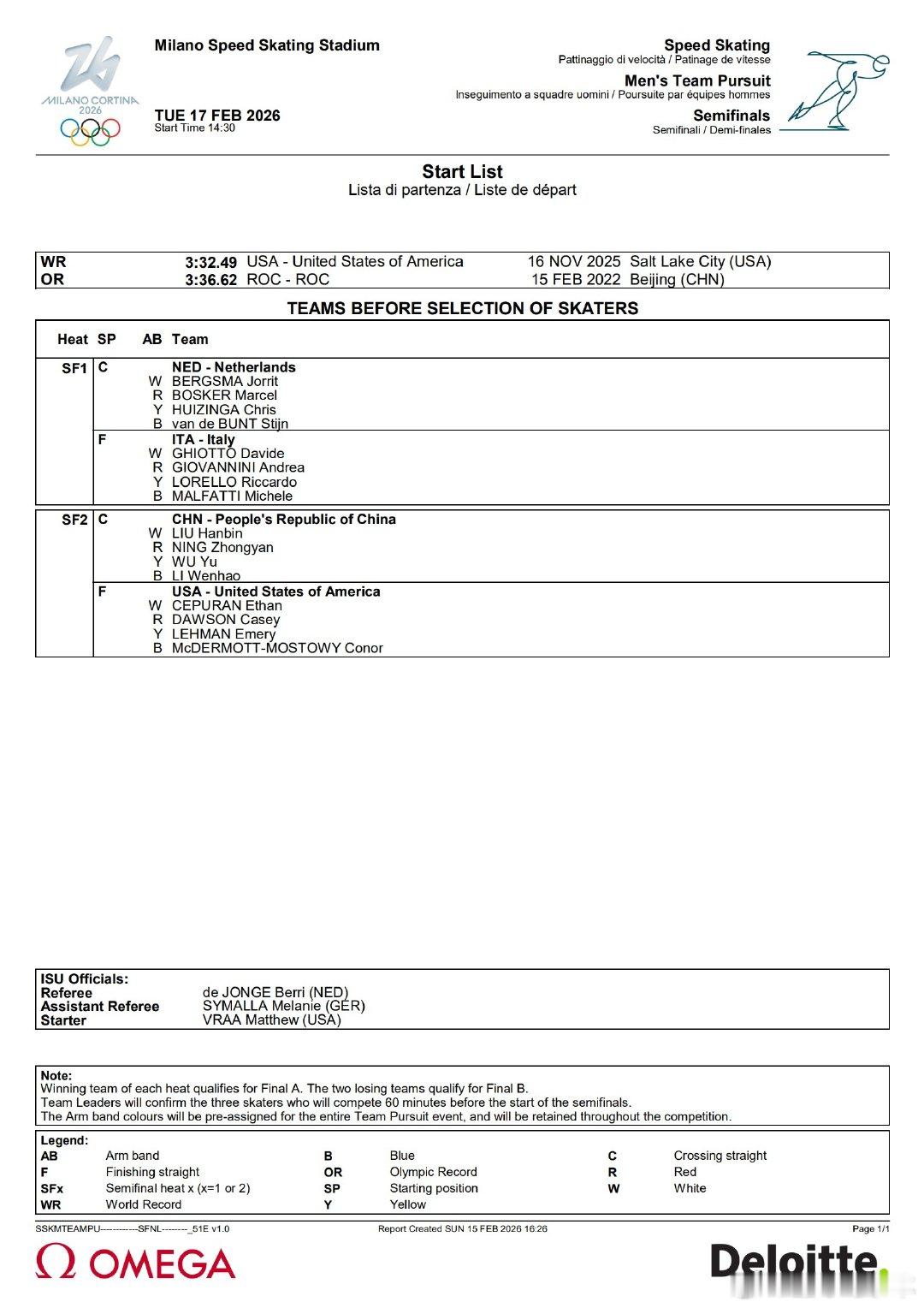 男子团体追逐中国vs美国 今晚21:30，米兰冬奥会速度滑冰男子团体追逐半决赛打