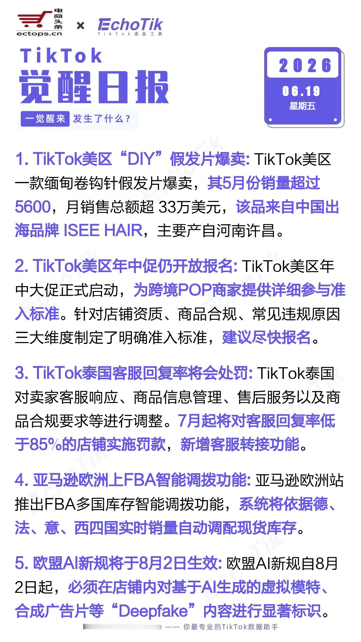 TikTok跨境电商日报 2026-06-191.TikTok美区“DIY”假发