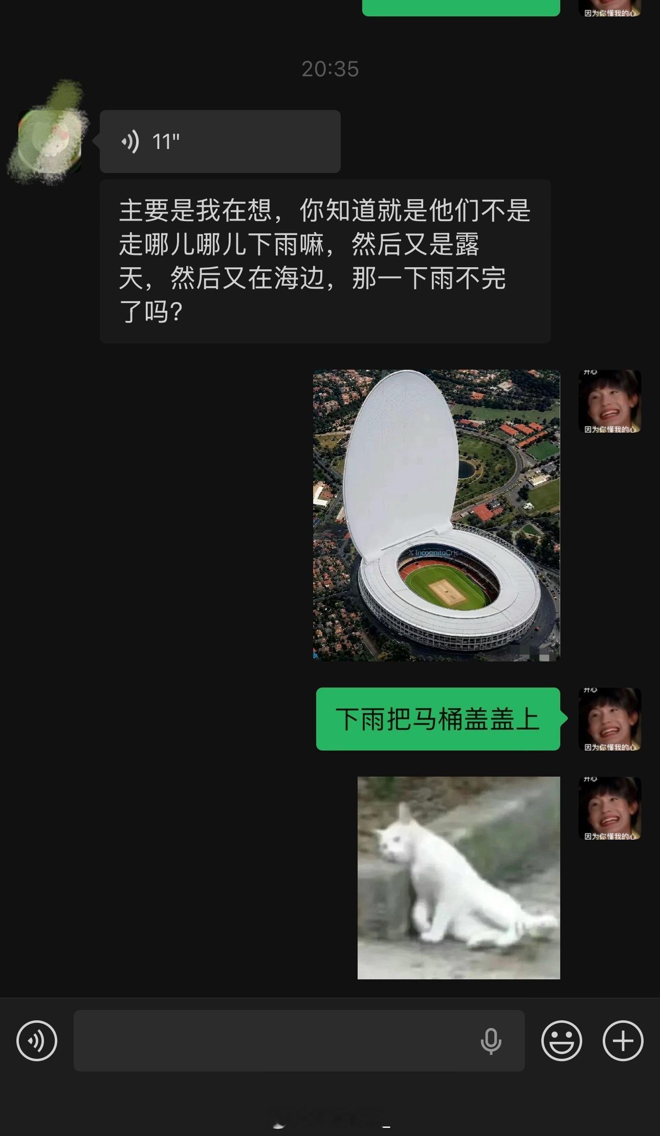 那能咋整，TOP走哪儿下哪儿，下雨把马桶盖盖上