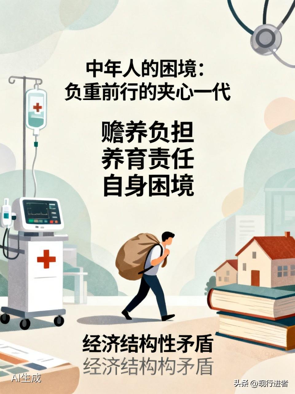 中年人的困境：负重前行的夹心一代

这个群体正面临着前所未有的生存压力：
1. 