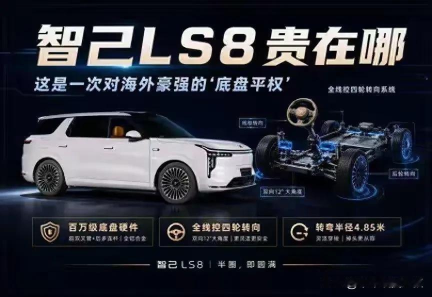 核心实力全面领先，标配即满配

1. 百万级底盘操控智己LS8全系标配“灵蜥数字