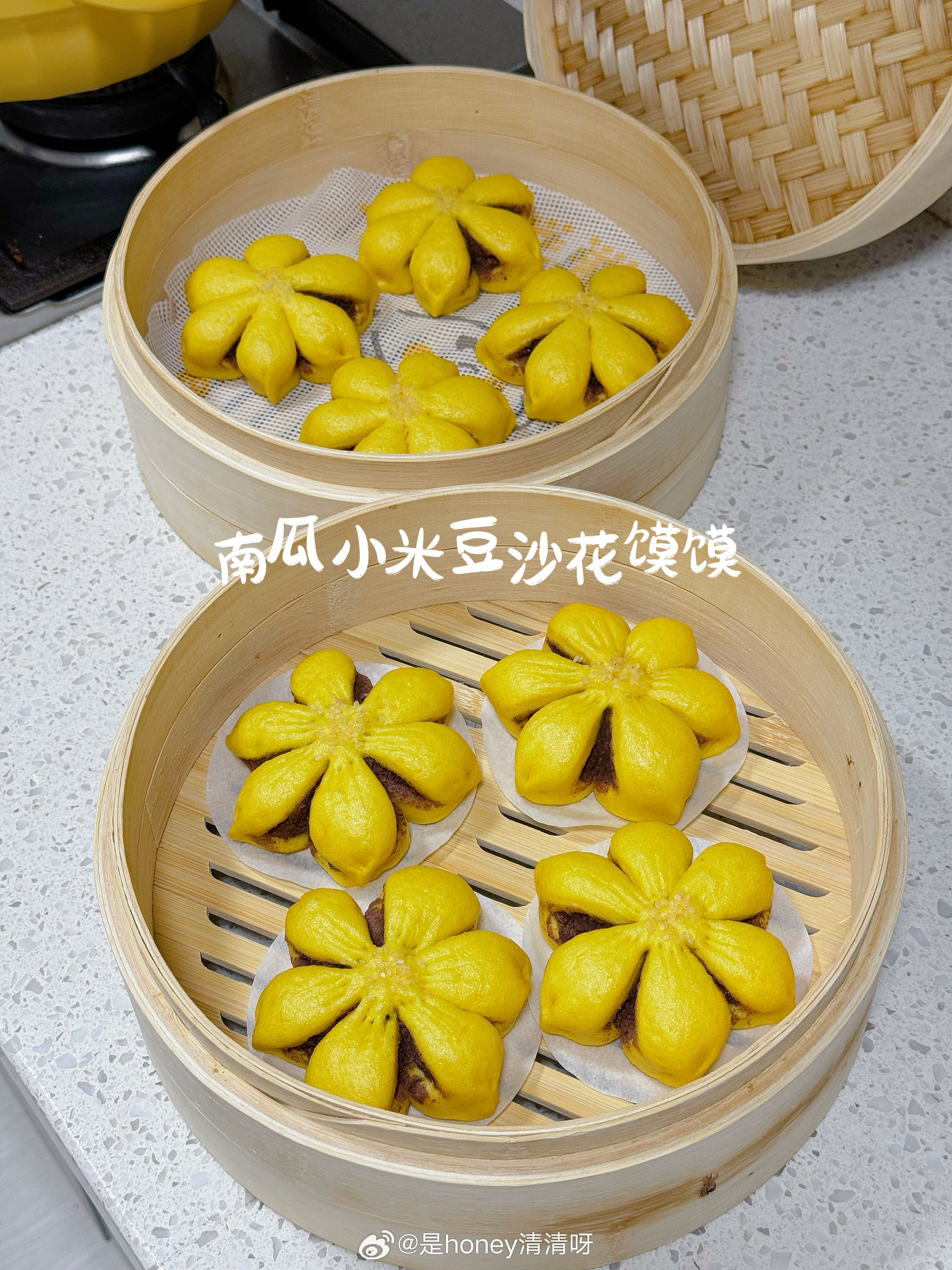 给豆米的一周早餐备餐🌼南瓜小米豆沙花馍馍面团加了贝贝南瓜和小米面一起揉面馅料是