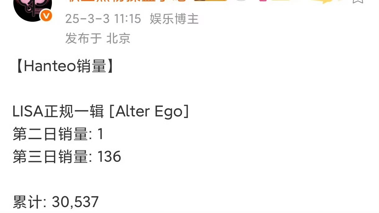 看粉丝有用的话 Lisa专辑销量也不会只卖1张了