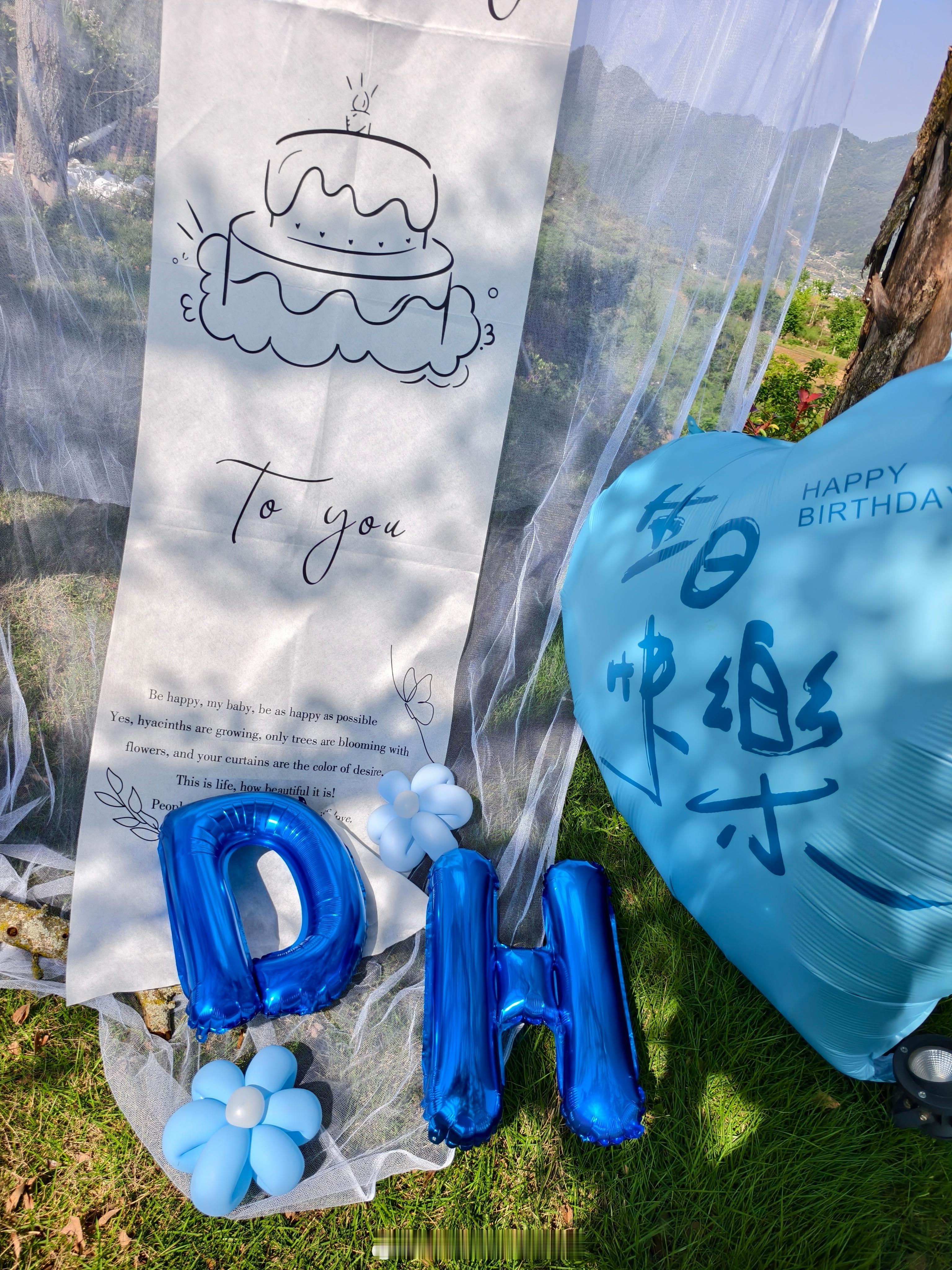 李多海  ✨0419 李多海生日快乐✨这只蓝白蝴蝶蛋糕，是我们为你亲手做的生日礼