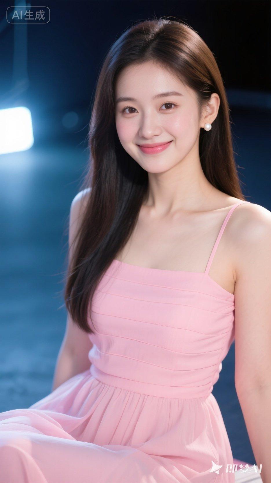 甜美粉裙少女，微笑如春风拂面