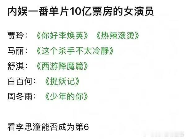 接李思潼事业运内娱一番单片10亿的女演员 接！ 