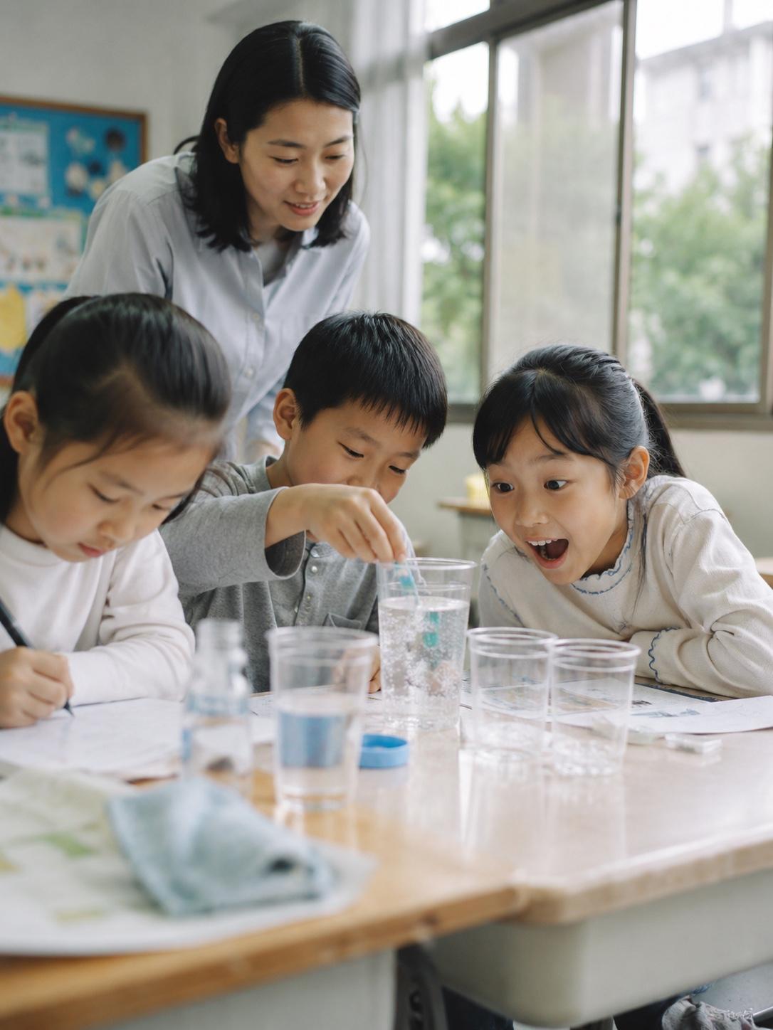科学课光背答案，孩子真能学明白吗？

水里冒出一串小气泡，孩子眼睛一下亮了。叶片