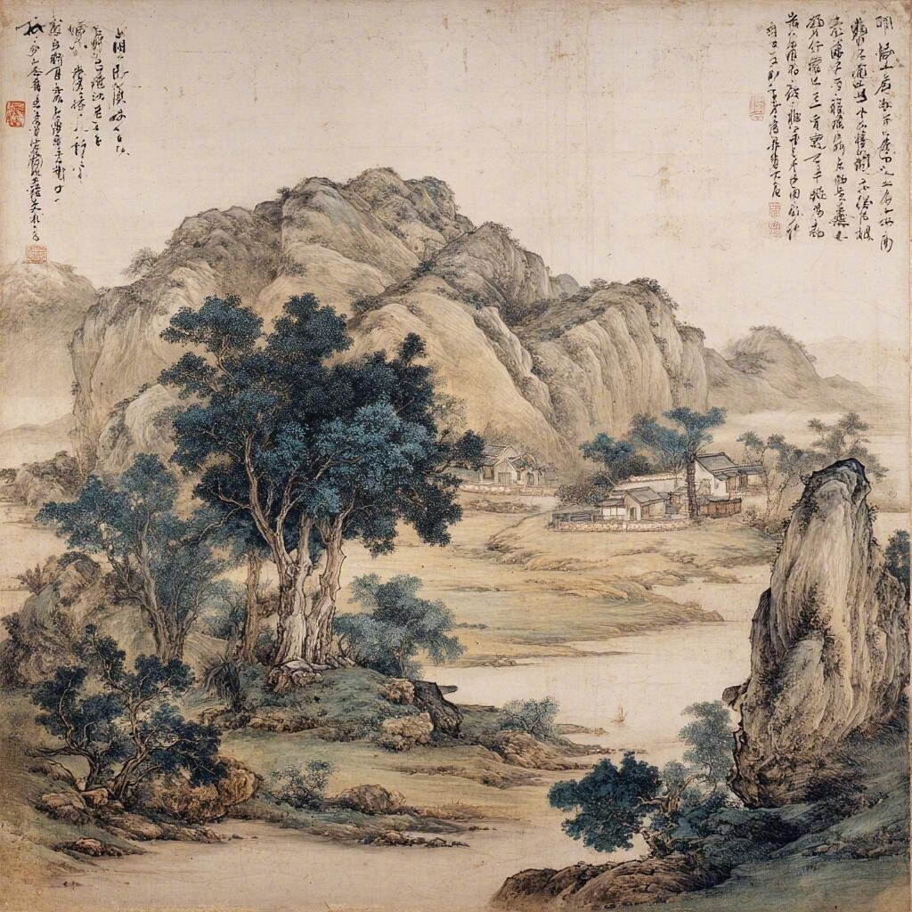 中国传统美学，古树山水图。 