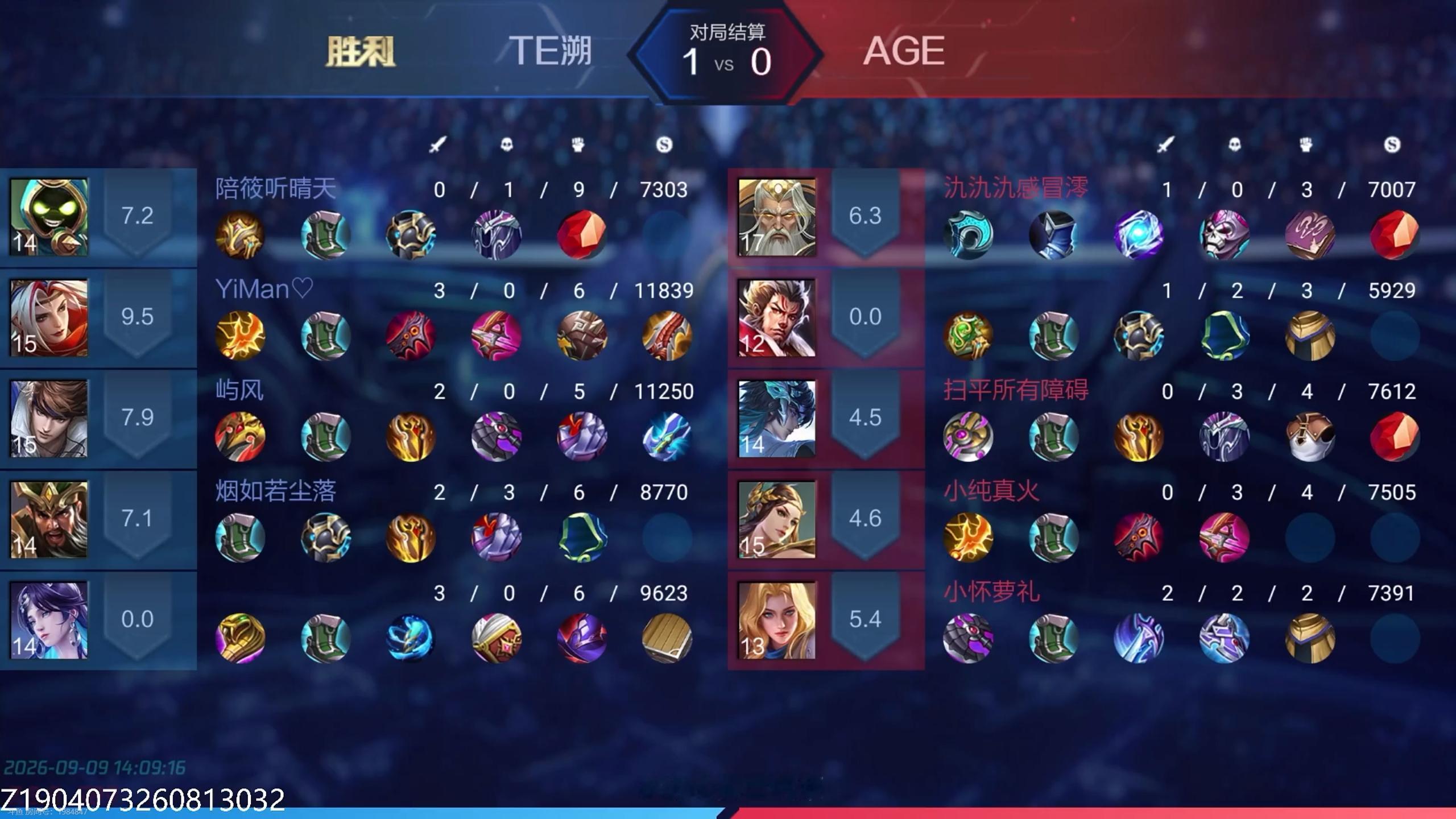 TE溯王者荣耀女子战队 【九江2026王者荣耀女子公开赛线上积分排位赛 9月9号