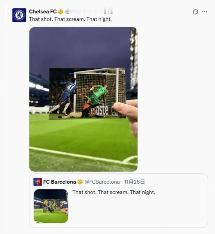 巴萨赛前晒伊涅斯塔绝杀照，切尔西3-0后同款回击
【巴萨赛前制作伊涅斯塔绝杀照片