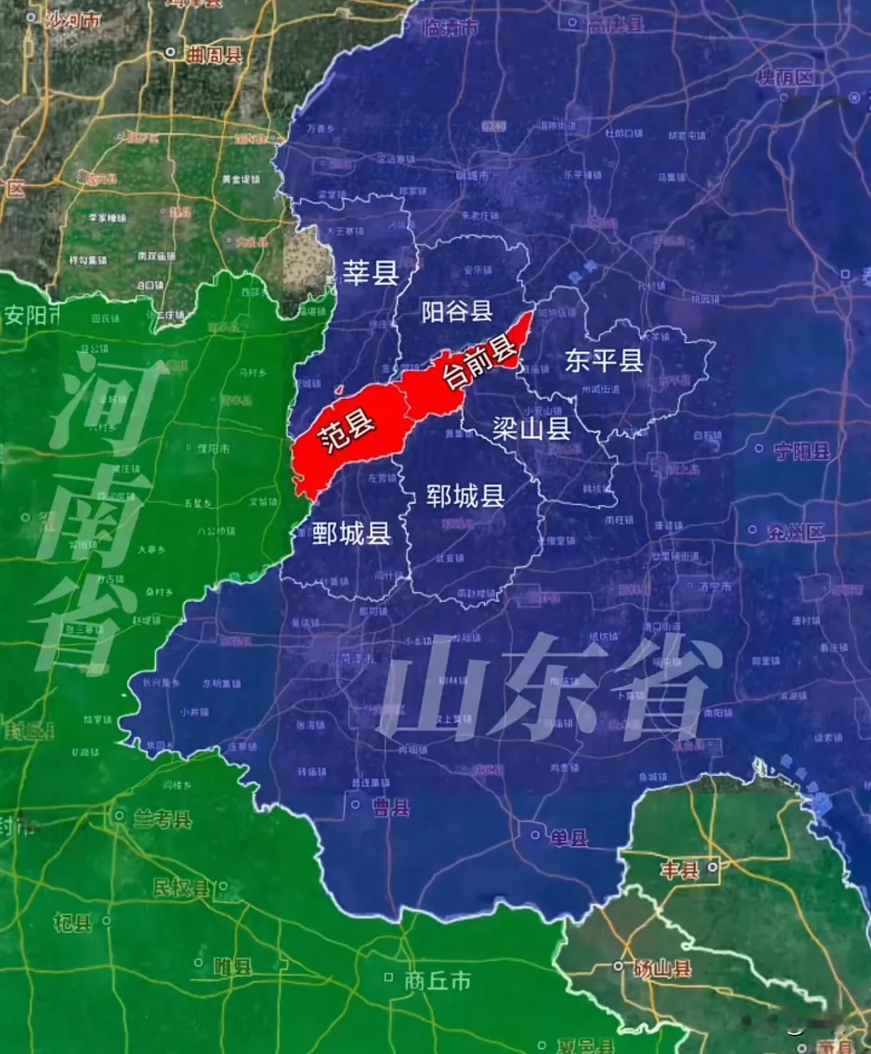 范县、台前整块突入山东境内，全境位于黄河以北，方言民俗和鲁西几乎一模一样，但行政