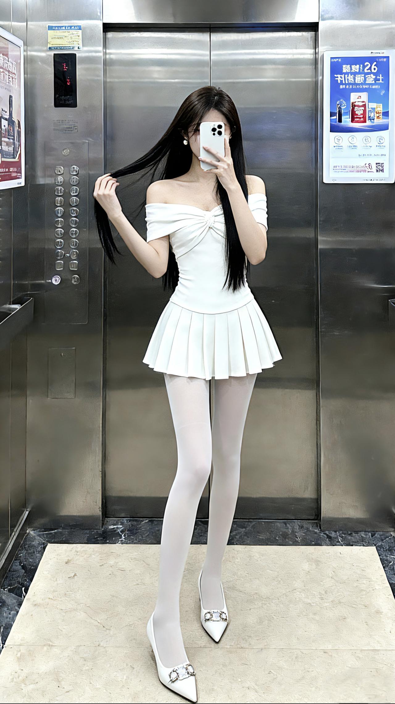 露肩蝴蝶结裙+白丝袜，整套约会，聚会穿回头率爆表，纯欲感直接拉满~白色系穿搭 白