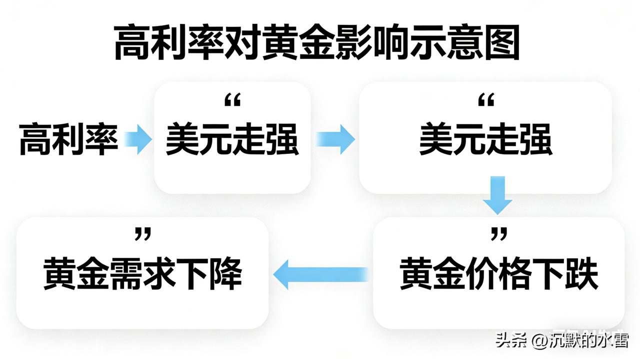 一、核心影响（简单版）

• 机会成本高：黄金不生息，高利率下美债/美元存款收益