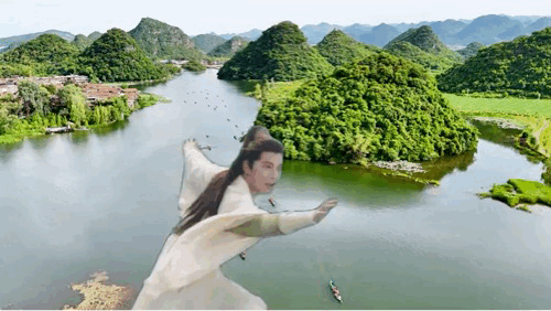 用杨洋飞行转场打开各地风光各地文旅和凡人修仙传梦幻联动了，杨洋身姿飘逸游历山水。